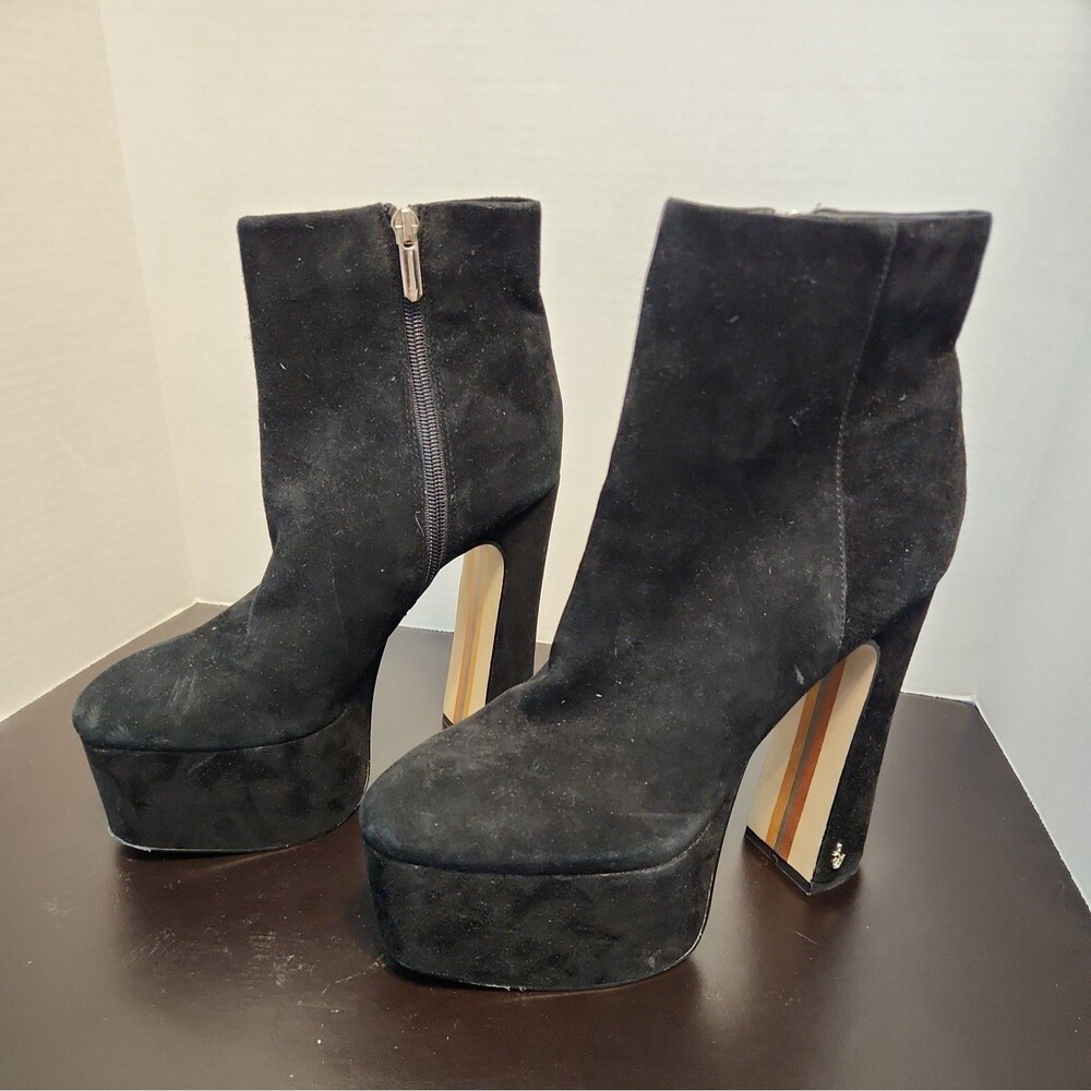 SZ 7.5 - Sam Edelman Eli Black Toe Suede Platform Ankle Dress Boots